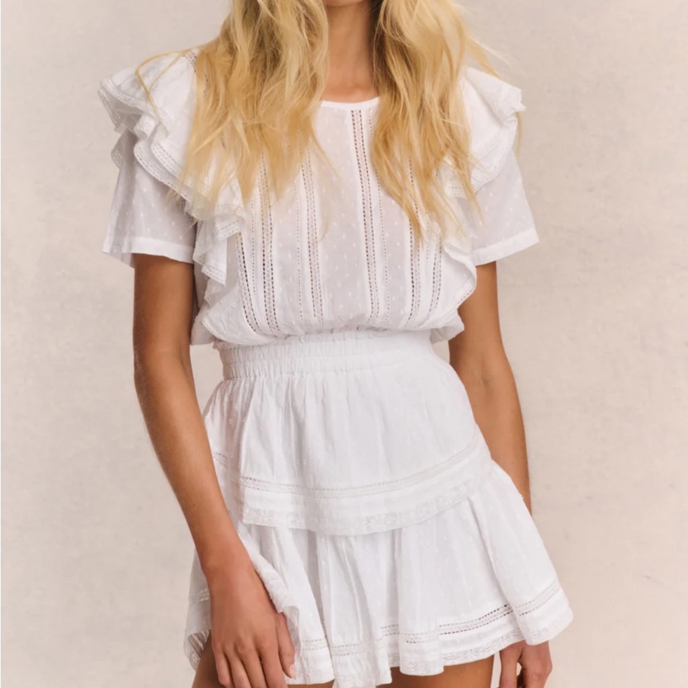 LoveShackFancy Ivory Lace Eyelet Mini Dress